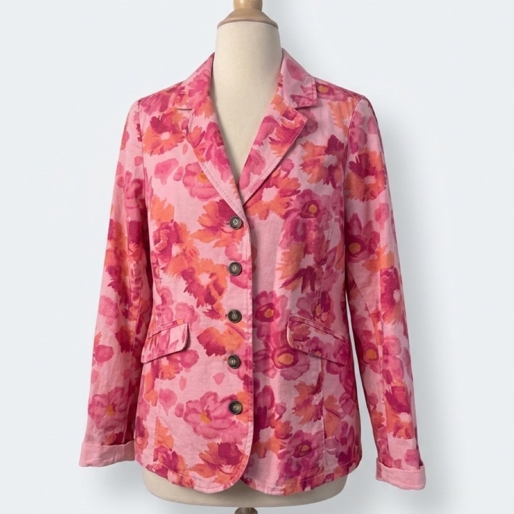 Sundance Womens Large L Pink Floral Linen Cotton Blazer Jacket Boho Cottagecore